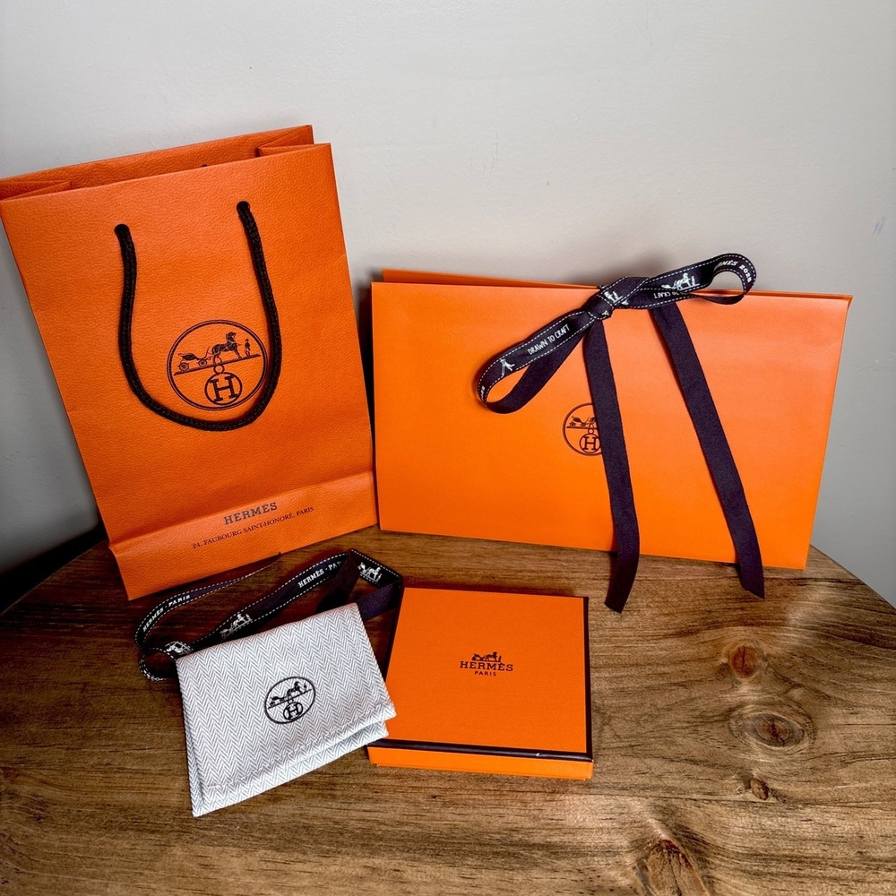 2 Hermes Empty Paper Shopping Tote Luxury Gift Bags Small & Small Gift Box